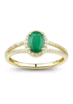 Outlet 🔔 1/5 ct. t.w. Diamond and Emerald Ring in 10K Yellow Gold by Belk & Co. 🎁
