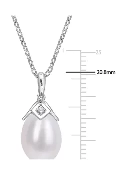 Discount 🥰 Lab Created 8.5-9mm Freshwater Cultured Pearl and Created White Sapphire Drop Pendant with Chain in Sterling Silver by Belk & Co. ❤️ -DealsBelk & Co. Store Belk 34981