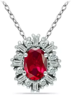 Cheap ๐ Lab Created 1.1 ct. Synthetic Pink Sapphire and Created White Sapphire Necklace on 18 inch chain, Sterling Silver by Belk & Co. ๐ฅฐ