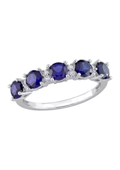 Top 10 👍 Lab Created 1.62 ct. t.w. Created Blue and White Sapphire Semi Eternity Ring in Sterling Silver by Belk & Co. 🔔