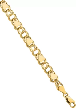Hot Sale 💯 14K Yellow Gold Double Link with Hearts Charm 7 Inch Bracelet by Belk & Co. ⭐ -DealsBelk & Co. Store Belk 35048