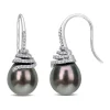Hot Sale 🤩 10-11mm Black Tahitian Cultured Pearl and 1/3 CT TW Diamond Swirl Hook Earrings in 14k White Gold by Belk & Co. 🔥