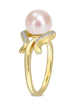Cheapest 🎉 8.5-9mm Cultured Freshwater Pearl and Diamond Accent Ring in 10k Yellow Gold by Belk & Co. 🎁 -DealsBelk & Co. Store Belk 35073