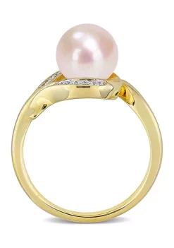 Cheapest 🎉 8.5-9mm Cultured Freshwater Pearl and Diamond Accent Ring in 10k Yellow Gold by Belk & Co. 🎁 -DealsBelk & Co. Store Belk 35075