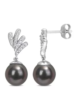 Best Sale 🌟 8-8.5mm Black Tahitian Cultured Pearl and Diamond Accent Drop Earrings in 10k White Gold by Belk & Co. ⭐ -DealsBelk & Co. Store Belk 35091