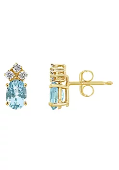 Deals ✔️ 14K Gold 6x4 Oval Aquamarine 1/8 Cttw Diamond Earrings by Belk & Co. 🧨 -DealsBelk & Co. Store Belk 35124