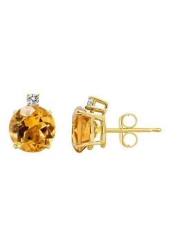 Hot Sale 😍 14K Gold 8mm Round Citrine Diamond Accent Earrings by Belk & Co. 😍