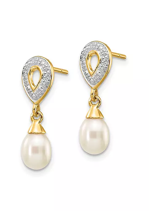Best deal 🥰 0.01 ct. t.w. Diamond and 7x5mm White Teardrop Freshwater Cultured Pearl Dangle Earrings in 14K Yellow Gold by Belk & Co. ✨ 2 Best deal 🥰 0.01 ct. t.w. Diamond and 7x5mm White Teardrop Freshwater Cultured Pearl Dangle Earrings in 14K Yellow Gold by Belk & Co. ✨ - Image 2