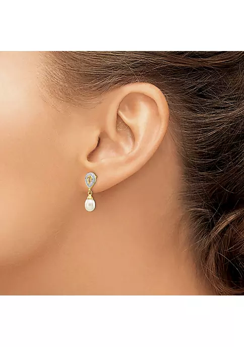 Best deal 🥰 0.01 ct. t.w. Diamond and 7x5mm White Teardrop Freshwater Cultured Pearl Dangle Earrings in 14K Yellow Gold by Belk & Co. ✨ 3 Best deal 🥰 0.01 ct. t.w. Diamond and 7x5mm White Teardrop Freshwater Cultured Pearl Dangle Earrings in 14K Yellow Gold by Belk & Co. ✨ - Image 3