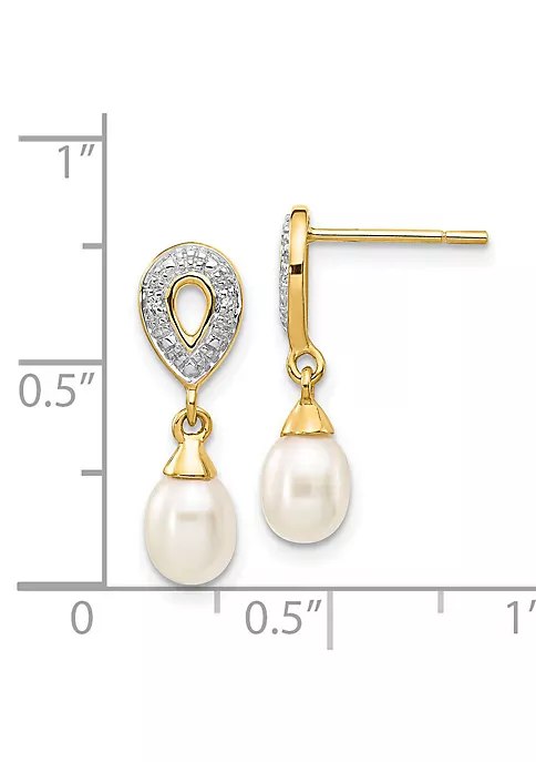Best deal 🥰 0.01 ct. t.w. Diamond and 7x5mm White Teardrop Freshwater Cultured Pearl Dangle Earrings in 14K Yellow Gold by Belk & Co. ✨ 4 Best deal 🥰 0.01 ct. t.w. Diamond and 7x5mm White Teardrop Freshwater Cultured Pearl Dangle Earrings in 14K Yellow Gold by Belk & Co. ✨ - Image 4