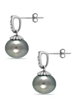 Wholesale 👏 11MM Tahaitian Pearl and White Topaz Pave Drop Earrings, Sterling Silver by Belk & Co. 🎉 -DealsBelk & Co. Store Belk 35147