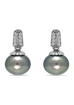 Wholesale 👏 11MM Tahaitian Pearl and White Topaz Pave Drop Earrings, Sterling Silver by Belk & Co. 🎉 -DealsBelk & Co. Store Belk 35149