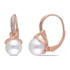 Best Sale 🛒 8 MM White Cultured Freshwater Pearl and Diamond Leverback Twist Earrings in Rose Plated Sterling Silver by Belk & Co. 😍