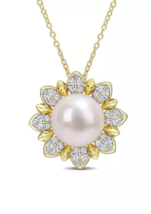 Promo ๐ 8.5-9 MM Cultured Freshwater Pearl and 1 CT TGW White Topaz Floral Pendant with Chain in Yellow Plated Sterling Silver by Belk & Co. โ๏ธ 1 Promo ๐ 8.5-9 MM Cultured Freshwater Pearl and 1 CT TGW White Topaz Floral Pendant with Chain in Yellow Plated Sterling Silver by Belk & Co. โ๏ธ