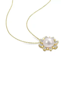Promo ๐ 8.5-9 MM Cultured Freshwater Pearl and 1 CT TGW White Topaz Floral Pendant with Chain in Yellow Plated Sterling Silver by Belk & Co. โ๏ธ 8 Promo ๐ 8.5-9 MM Cultured Freshwater Pearl and 1 CT TGW White Topaz Floral Pendant with Chain in Yellow Plated Sterling Silver by Belk & Co. โ๏ธ -DealsBelk & Co. Store Belk 35182