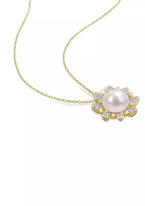 Promo ๐ 8.5-9 MM Cultured Freshwater Pearl and 1 CT TGW White Topaz Floral Pendant with Chain in Yellow Plated Sterling Silver by Belk & Co. โ๏ธ 4 Promo ๐ 8.5-9 MM Cultured Freshwater Pearl and 1 CT TGW White Topaz Floral Pendant with Chain in Yellow Plated Sterling Silver by Belk & Co. โ๏ธ - Image 4