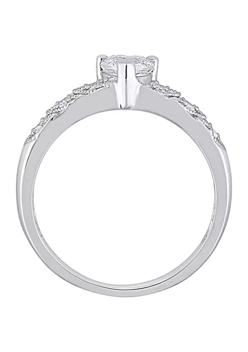 Best Pirce ๐ Lab Created 3/5 ct. t.w. Created White Sapphire and Diamond-Accent Heart Vintage Ring in Sterling Silver by Belk & Co. โค๏ธ 3 Best Pirce ๐ Lab Created 3/5 ct. t.w. Created White Sapphire and Diamond-Accent Heart Vintage Ring in Sterling Silver by Belk & Co. โค๏ธ - Image 3