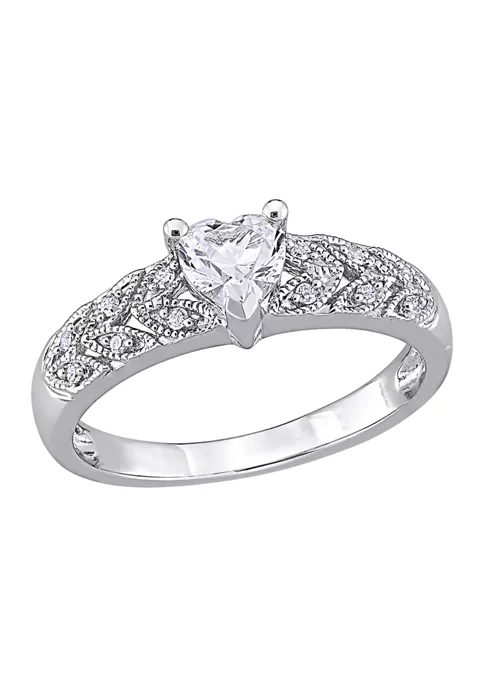 Best Pirce ๐ Lab Created 3/5 ct. t.w. Created White Sapphire and Diamond-Accent Heart Vintage Ring in Sterling Silver by Belk & Co. โค๏ธ 6 Best Pirce ๐ Lab Created 3/5 ct. t.w. Created White Sapphire and Diamond-Accent Heart Vintage Ring in Sterling Silver by Belk & Co. โค๏ธ - Image 6