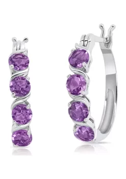 Hot Sale 😀 Round Amethyst Statement Hoop Earrings in Sterling Silver (0.9 Inches) by Belk & Co. 🎁