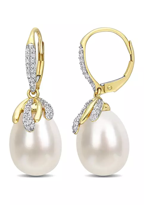 Hot Sale 💯 9-10MM South Sea Cultured Pearl and 1/3 CT TW Diamond Drop Earrings in 14k Yellow Gold by Belk & Co. 💯 1 Hot Sale 💯 9-10MM South Sea Cultured Pearl and 1/3 CT TW Diamond Drop Earrings in 14k Yellow Gold by Belk & Co. 💯
