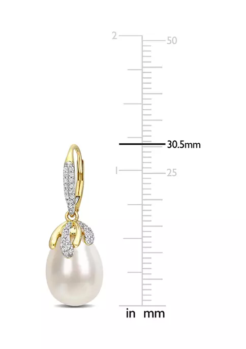 Hot Sale 💯 9-10MM South Sea Cultured Pearl and 1/3 CT TW Diamond Drop Earrings in 14k Yellow Gold by Belk & Co. 💯 2 Hot Sale 💯 9-10MM South Sea Cultured Pearl and 1/3 CT TW Diamond Drop Earrings in 14k Yellow Gold by Belk & Co. 💯 - Image 2