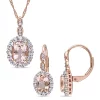 Best Sale ⌛ Oval-Shaped Morganite, White Topaz and Diamond Accent Vintage Pendant with Chain and Leverback Earrings in 14k Rose Gold by Belk & Co. ❤️