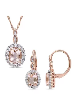 Best Sale ⌛ Oval-Shaped Morganite, White Topaz and Diamond Accent Vintage Pendant with Chain and Leverback Earrings in 14k Rose Gold by Belk & Co. ❤️ -DealsBelk & Co. Store Belk 35277