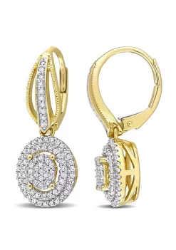 Flash Sale 👏 1/2 ct. t.w. Diamond Double Halo Oval Cluster Drop Leverback Earrings in 10K Yellow Gold by Belk & Co. 🌟 -DealsBelk & Co. Store Belk 35288