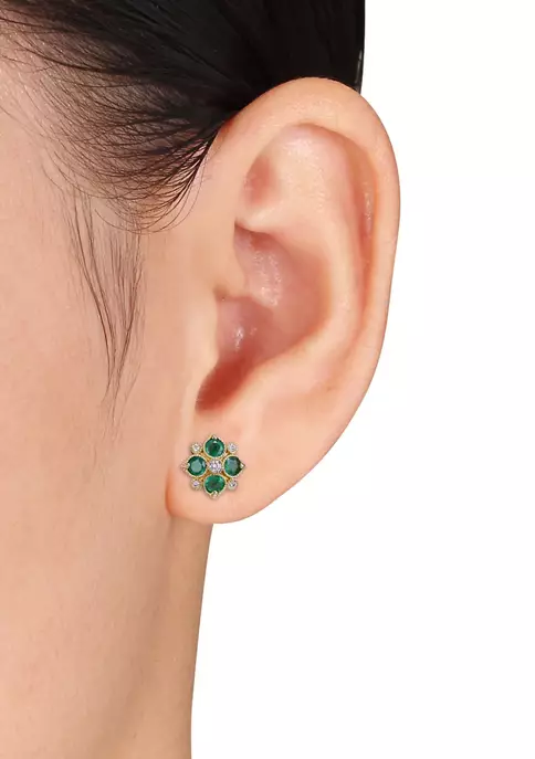 Best Sale 🤩 3/4 ct. t.w. Emerald and 1/8 ct. t.w. Diamond Floral Stud Earrings in 14k Yellow Gold by Belk & Co. 🤩 2 Best Sale 🤩 3/4 ct. t.w. Emerald and 1/8 ct. t.w. Diamond Floral Stud Earrings in 14k Yellow Gold by Belk & Co. 🤩 - Image 2