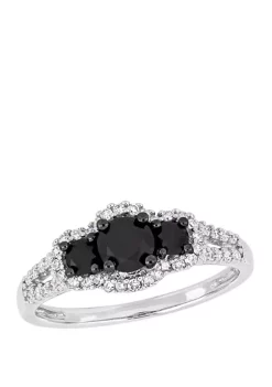 Coupon 😉 1 ct. t.w. Black and White Diamond Halo 3 Stone Engagement Ring in 10K White Gold by Belk & Co. 🔥