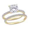 Best deal 🛒 Lab Created 2 ct. t.w. Cushion Moissanite and 1/4 ct. t.w. Diamond Bridal Ring Set in 14k Yellow Gold by Belk & Co. 👏