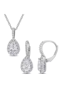 Top 10 🛒 Lab Created 2-pc Set of 3 7/8 CT TGW Pear Shaped Moissanite Halo Pendant with Chain and Leverback Earrings Set in Sterling Silver by Belk & Co. 👍