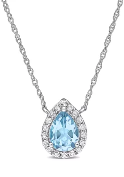 Cheapest 🎁 1 CT TGW Blue Topaz and White Topaz Teardrop Halo Necklace in 10k White Gold by Belk & Co. 💯 -DealsBelk & Co. Store Belk 35347