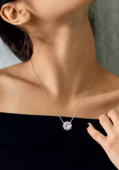 Flash Sale 🤩 Lab Created 4.37 CT TGW Created White Sapphire Floral Halo Necklace in 10k White Gold by Belk & Co. 👏 -DealsBelk & Co. Store Belk 35363