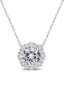 Flash Sale 🤩 Lab Created 4.37 CT TGW Created White Sapphire Floral Halo Necklace in 10k White Gold by Belk & Co. 👏 -DealsBelk & Co. Store Belk 35364