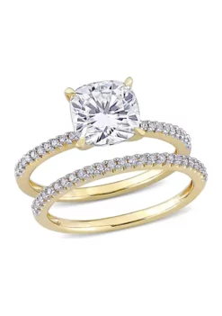 Best deal 🛒 Lab Created 2 ct. t.w. Cushion Moissanite and 1/4 ct. t.w. Diamond Bridal Ring Set in 14k Yellow Gold by Belk & Co. 👏 -DealsBelk & Co. Store Belk 3538