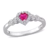 Buy 👍 Created Ruby Created and White Sapphire Diamond-Accent Halo Heart Ring in Sterling Silver by Belk & Co. 🧨