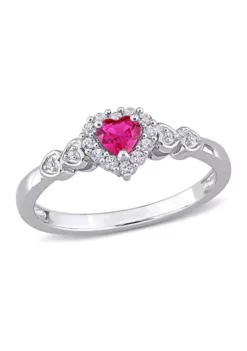 Buy 👍 Created Ruby Created and White Sapphire Diamond-Accent Halo Heart Ring in Sterling Silver by Belk & Co. 🧨