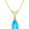 Deals 🧨 14K Gold 8x5 Pear Shape Blue Topaz Diamond Accent Pendant by Belk & Co. 🤩