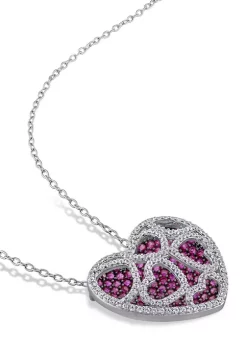 Cheapest 🥰 Lab Created 4 CT TGW Created Ruby and Created White Sapphire Heart Cluster Necklace in Sterling Silver by Belk & Co. 😍 -DealsBelk & Co. Store Belk 35418