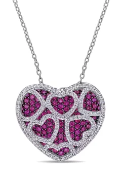 Cheapest 🥰 Lab Created 4 CT TGW Created Ruby and Created White Sapphire Heart Cluster Necklace in Sterling Silver by Belk & Co. 😍 -DealsBelk & Co. Store Belk 35420