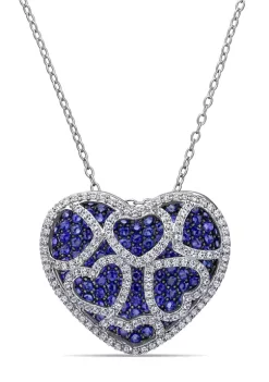 Discount ❤️ 4 CT TGW Created Blue and Created White Sapphire Heart Cluster Necklace in Sterling Silver by Belk & Co. ✨