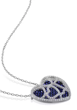 Discount ❤️ 4 CT TGW Created Blue and Created White Sapphire Heart Cluster Necklace in Sterling Silver by Belk & Co. ✨ -DealsBelk & Co. Store Belk 35429