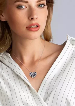 Discount ❤️ 4 CT TGW Created Blue and Created White Sapphire Heart Cluster Necklace in Sterling Silver by Belk & Co. ✨ -DealsBelk & Co. Store Belk 35430