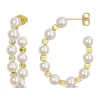 Discount 😀 4.5-5mm Freshwater Cultured Pearl and 1/2 CT TGW White Topaz Beaded Hoop Earrings in Yellow Plated Sterling Silver by Belk & Co. ❤️