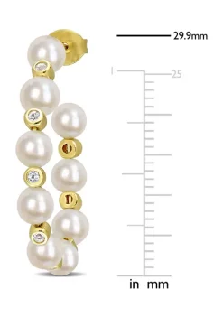 Discount 😀 4.5-5mm Freshwater Cultured Pearl and 1/2 CT TGW White Topaz Beaded Hoop Earrings in Yellow Plated Sterling Silver by Belk & Co. ❤️ -DealsBelk & Co. Store Belk 35448