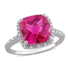 Deals 😍 Lab Created 1/10 CT TW Diamond and 5 3/4 CT TGW Cushion Cut Created Pink Sapphire Halo Ring in Sterling Silver by Belk & Co. 💯