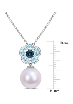 Discount 🤩 1 3/5 CT TGW Blue Topaz and 11-12 mm Freshwater Cultured Pearl Floral Pendant with Chain in Sterling Silver by Belk & Co. 🛒 -DealsBelk & Co. Store Belk 35464