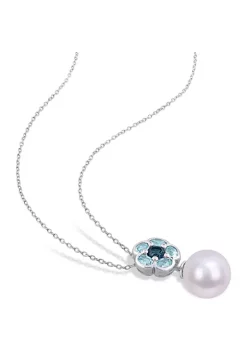 Discount 🤩 1 3/5 CT TGW Blue Topaz and 11-12 mm Freshwater Cultured Pearl Floral Pendant with Chain in Sterling Silver by Belk & Co. 🛒 -DealsBelk & Co. Store Belk 35465