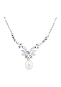 Flash Sale 🔔 Pearl and Created White Sapphire Sterling Silver Necklace by Belk & Co. 😀